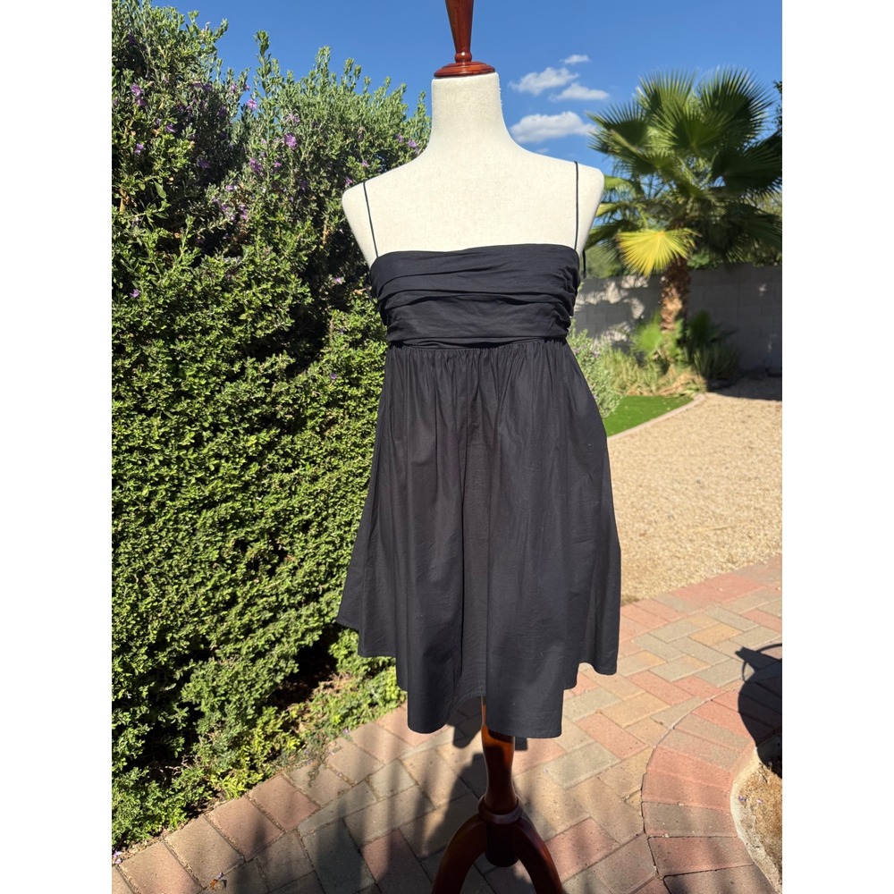 Reformation Black Ruched Babydoll Mini Dress Tie Straps Size 6